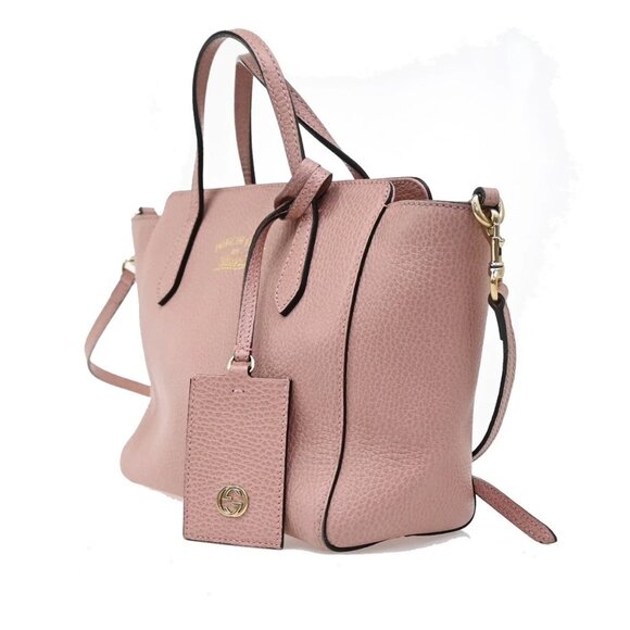 GUCCI Logo Swing Mini 2Way Shoulder Hand Bag Leather Pink GHW Italy 16KA851 - Picture 2 of 13